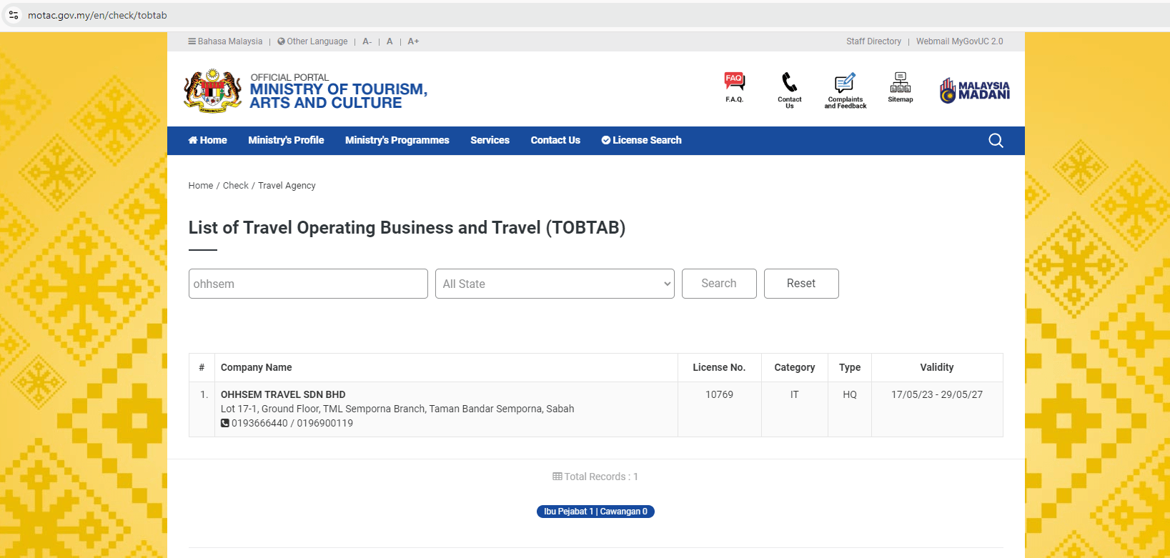 Lawan Web Motac Cek lesen pelancongan 